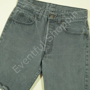 Vintage Levi 501 Short Womens 26 Black Cut Denim Offs Faded 90s Made in USA READ